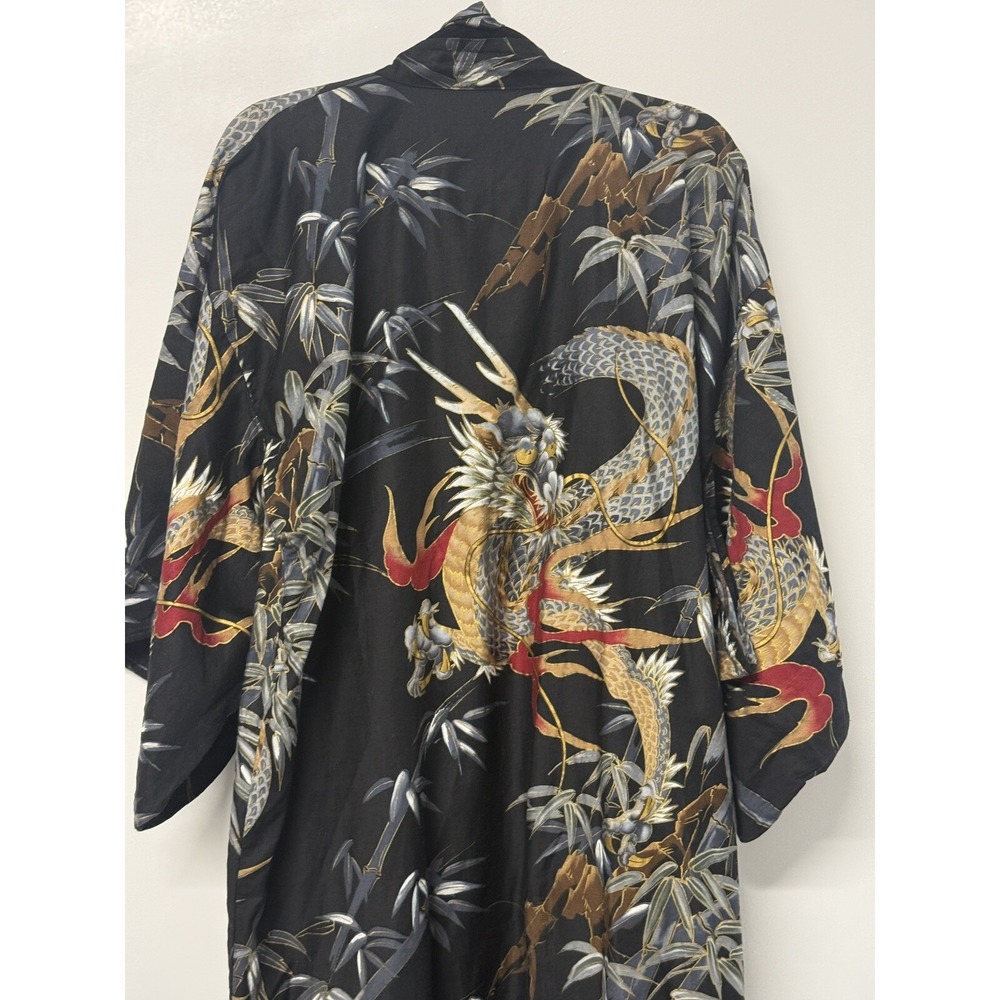 Japanese HAORI Robe DRAGON & BAMBOO Cotton Gold Detail Rich Colors #3 - Picture 8 of 12